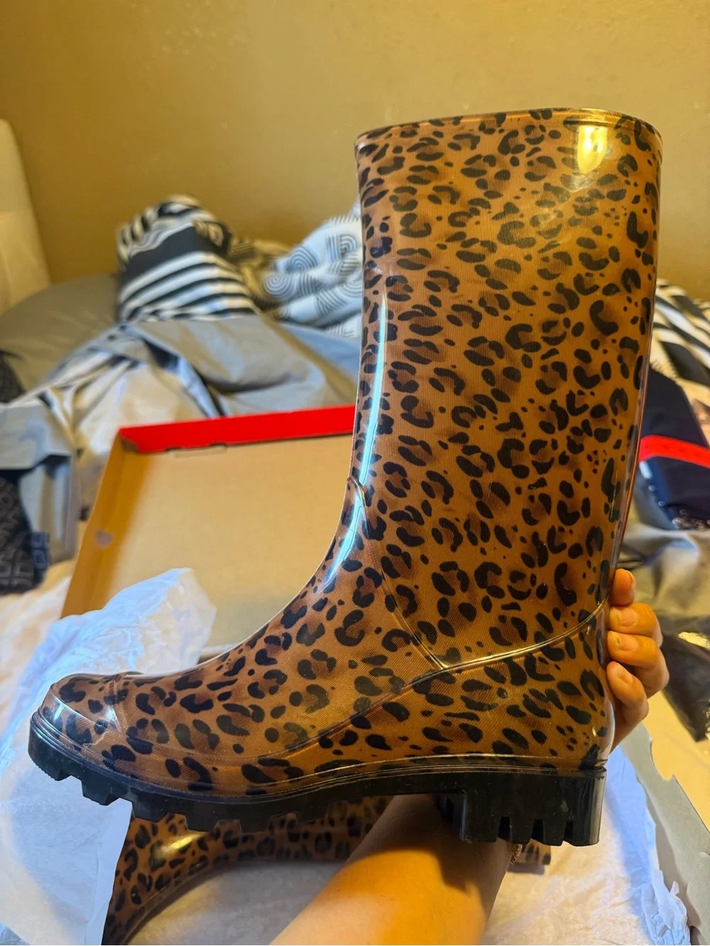 Leopard Print Waterproof Womens Rain Boot - Brown